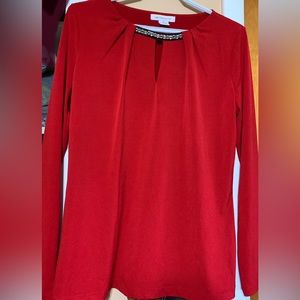 Liz Claiborne Red Embellished Long Sleeve Top Blouse